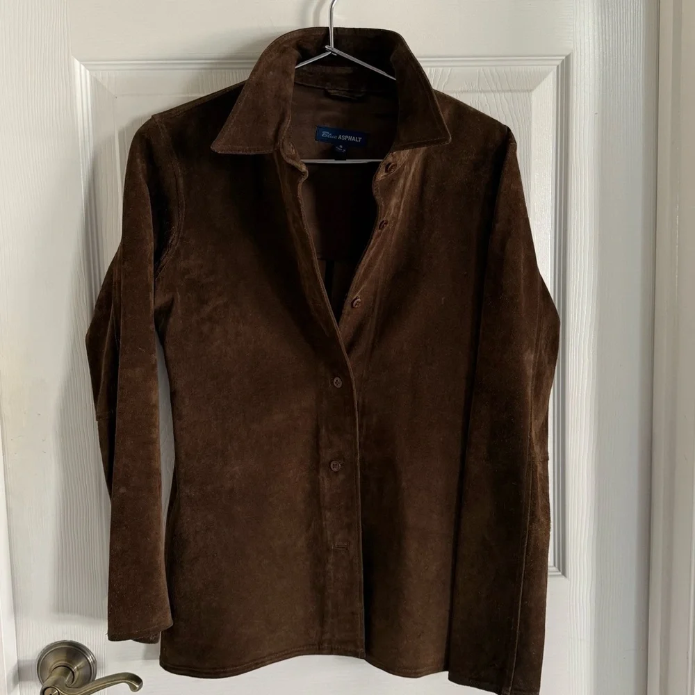 Vintage 100% genuine suede chocolate brown button down - Picture 2 of 7